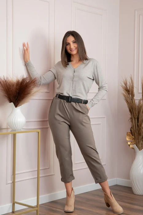 Pantaloni Jessie maro taupe cu croi lejer si talie elastica