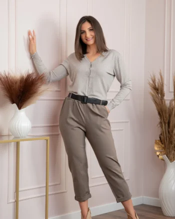 Pantaloni Jessie maro taupe cu croi lejer si talie elastica