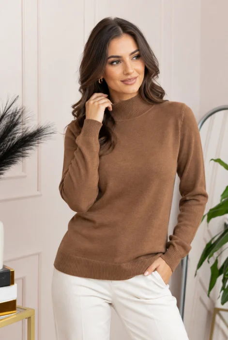 Pulover Ellen din tricot subtire cu guler inalt - Camel