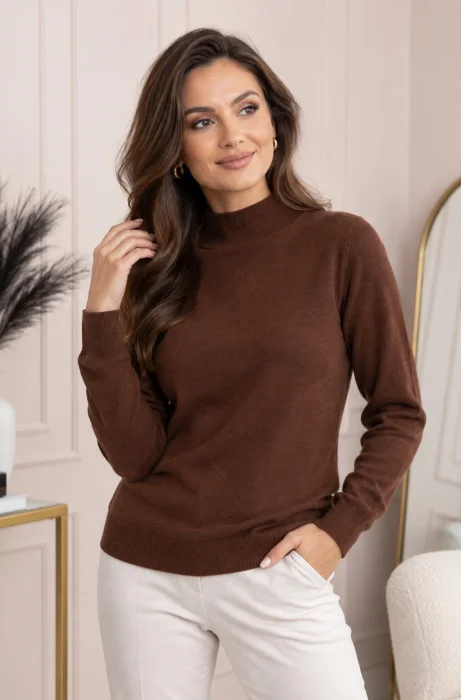 Pulover Ellen din tricot subtire cu guler inalt - Maro