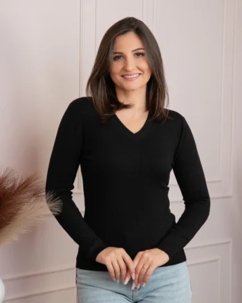 Pulover dama negru cu casmir si decolteu V Judy