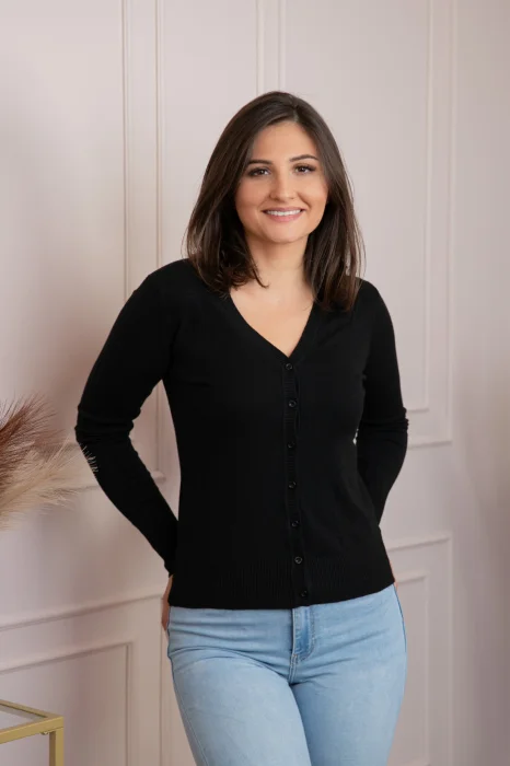 Pulover dama negru cu casmir si nasturi Justine