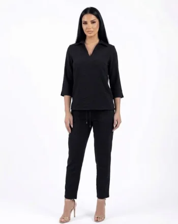 Bluza neagra cu croiala lejera din vascoza
