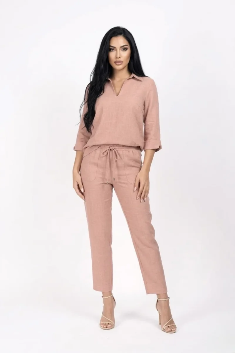 Pantaloni lungi din vascoza de culoare roz prăfuite