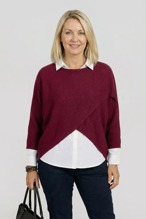 Pulover tip poncho petrecut asimetric, bordo