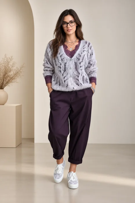 Cardigan dantelat cu mohair, cu model foarte fin  ,   pulover casual chic bej