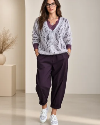 Cardigan dantelat cu mohair, cu model foarte fin  ,   pulover casual chic bej