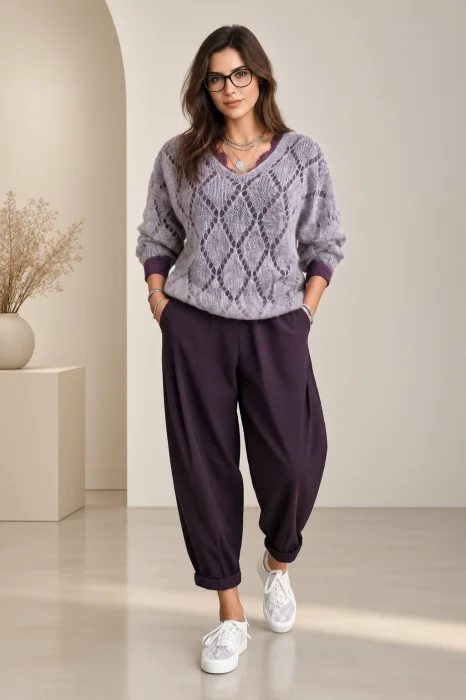 Pulover dantelat cu mohair, cu model foarte fin  ,   pulover casual chic bej