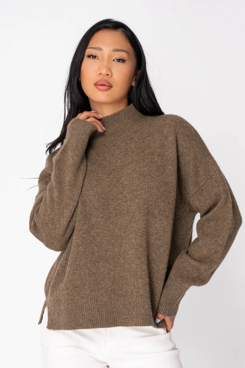 Pulover cu guler inalt din 100% Lana de Yak,  Dark Olive