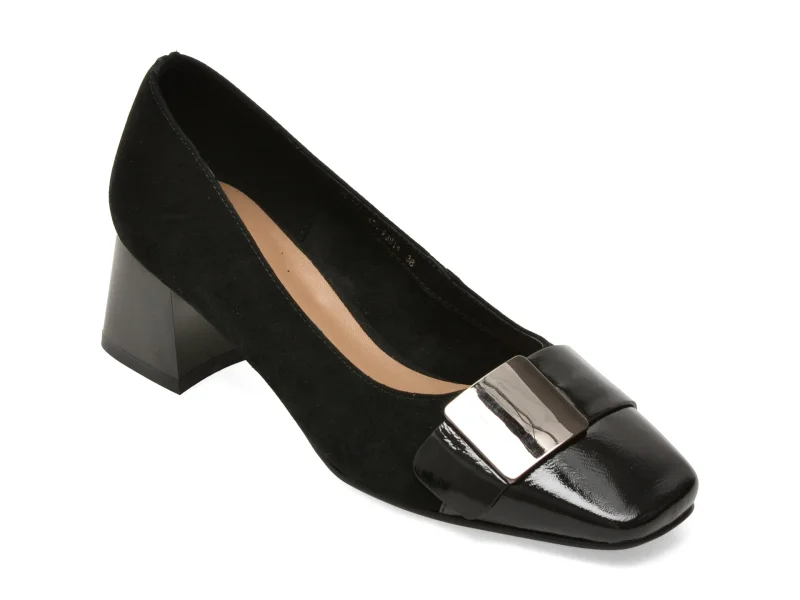 Pantofi EPICA negri, 1C4506, din piele intoarsa