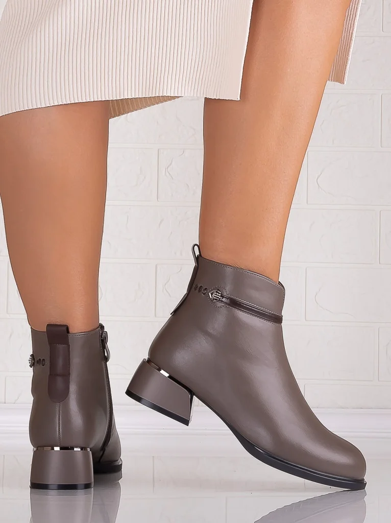 Botine Dama Gri din Piele Ecologica Bonie