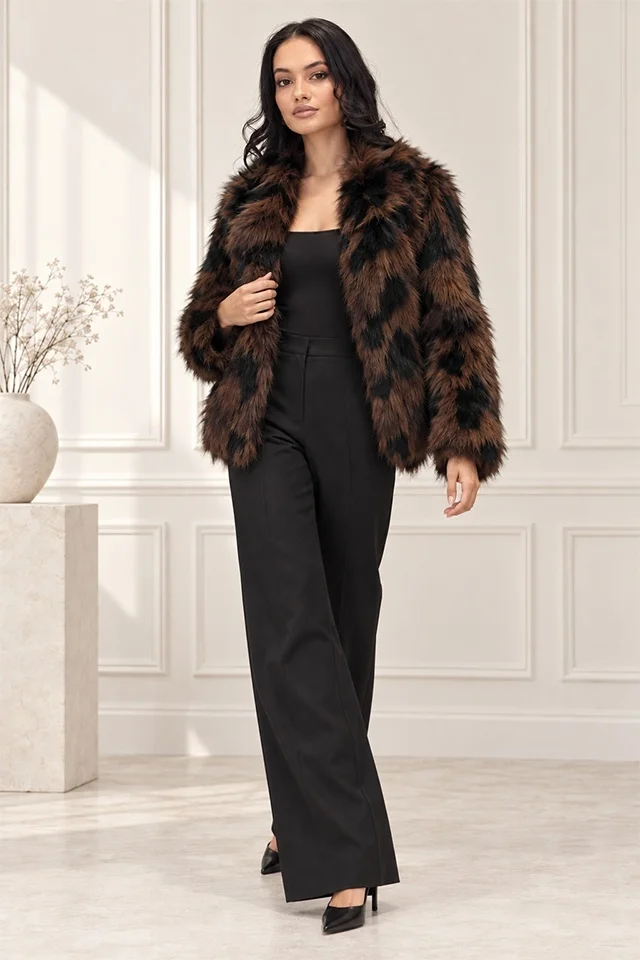 Haina animal print Ysolde din blana ecologica, cu interior satinat, MARO, Marime S/M