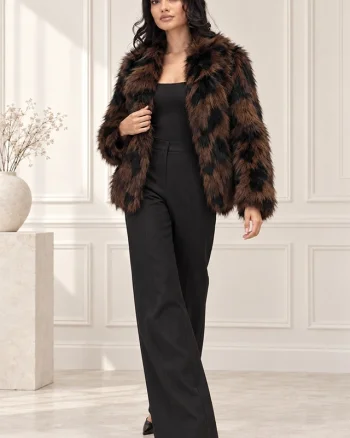 Haina animal print Ysolde din blana ecologica, cu interior satinat, MARO, Marime S/M