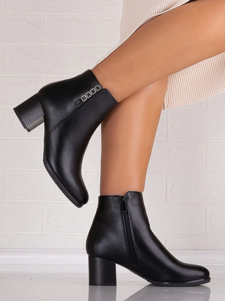 Botine Dama Imblanite Negre din Piele Ecologica Omania