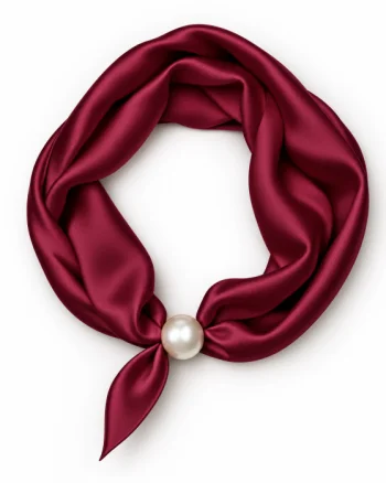Esarfa colier satinata cu perla decorativa si inchidere magnetica, bordo