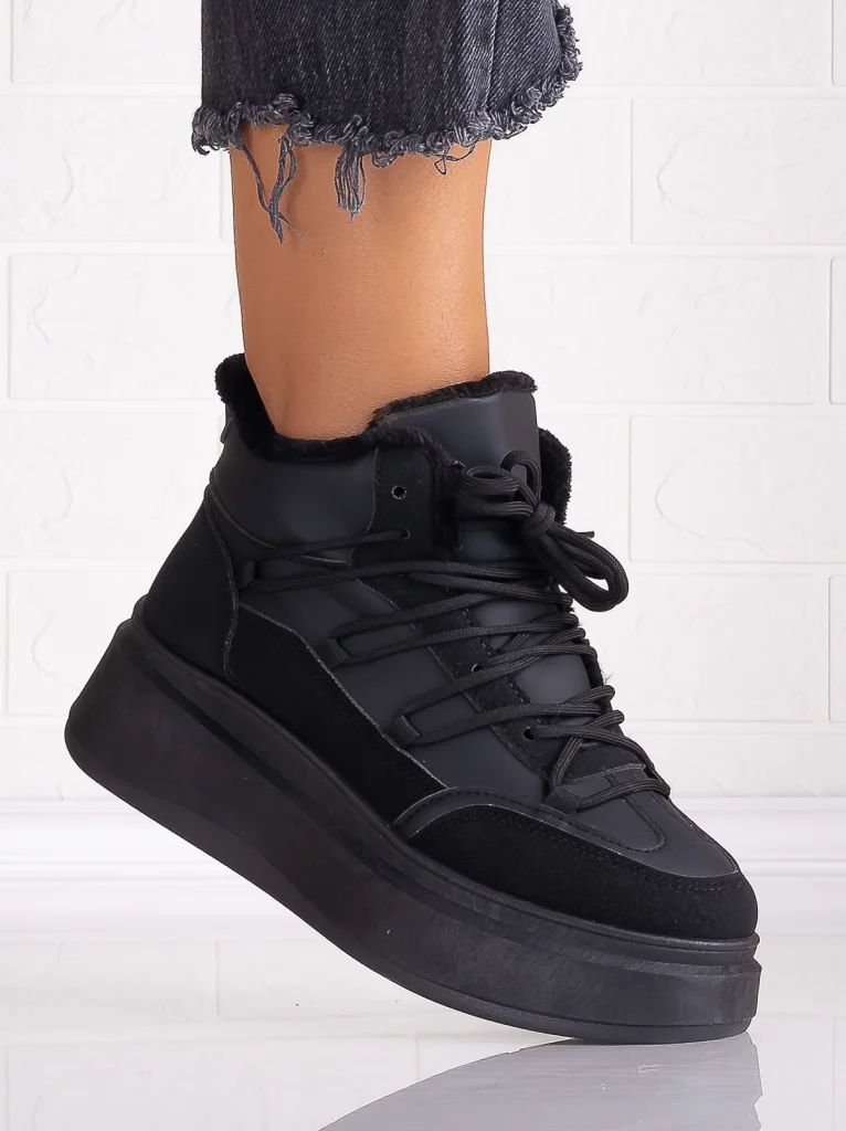 Sneakers dama Imblaniti Negri din Piele Ecologica Elizze