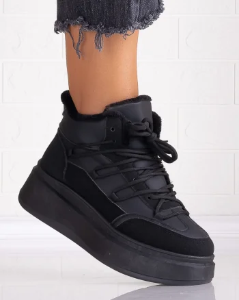 Sneakers dama Imblaniti Negri din Piele Ecologica Elizze