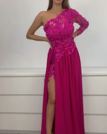 Rochie eleganta lunga din voal cu broderie florala 3D