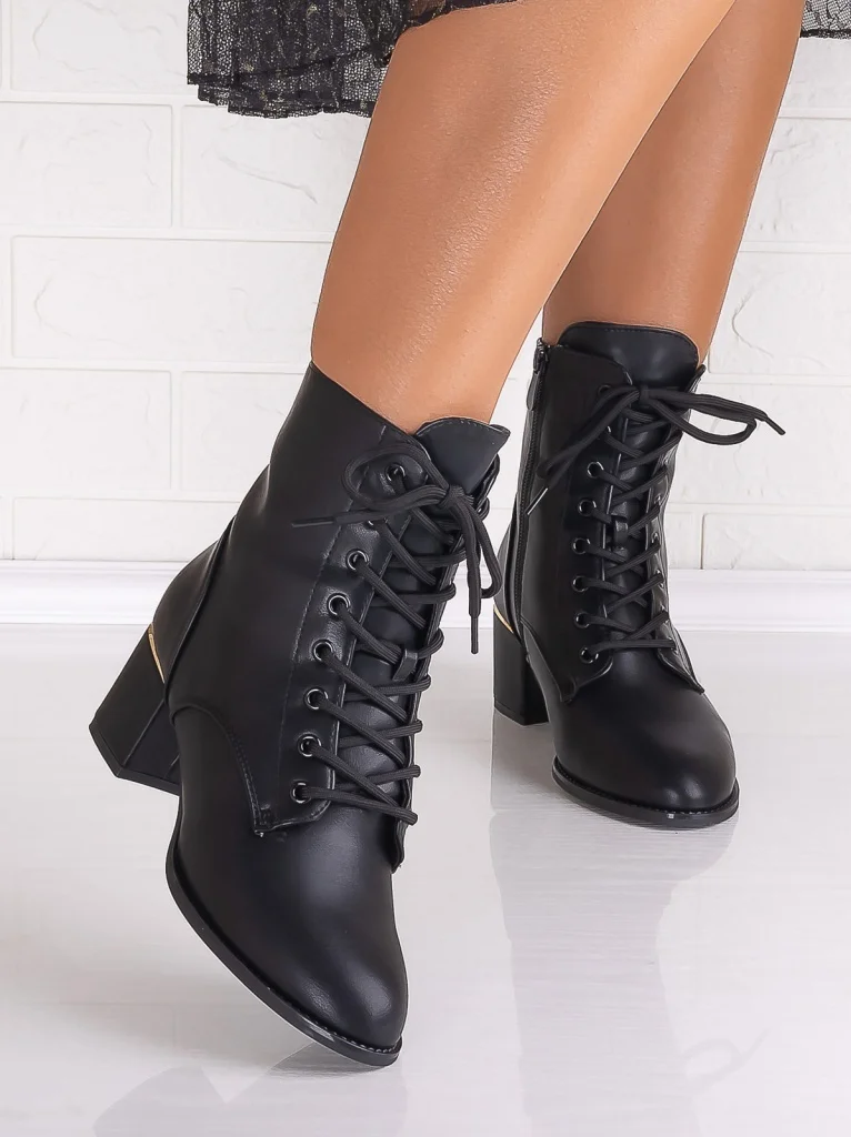 Botine Dama Imblanite Negre din Piele Ecologica Feliana