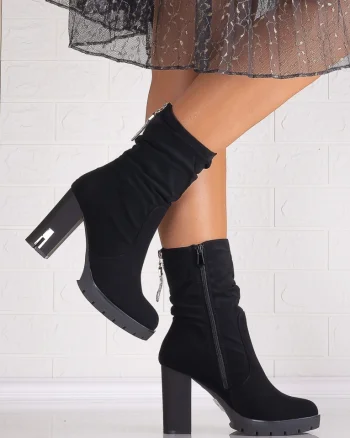 Botine Dama Negre din Piele Ecologica Intoarsa Verasia