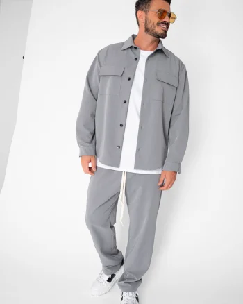 Set Denver Camasa cu buzunare si pantalon lung cu snur Premium Grey