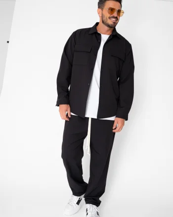 Set Denver Camasa cu buzunare si pantalon lung cu snur Premium Black