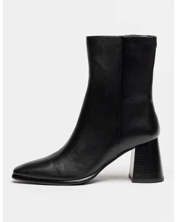 Botine din piele cu toc masiv - Negru