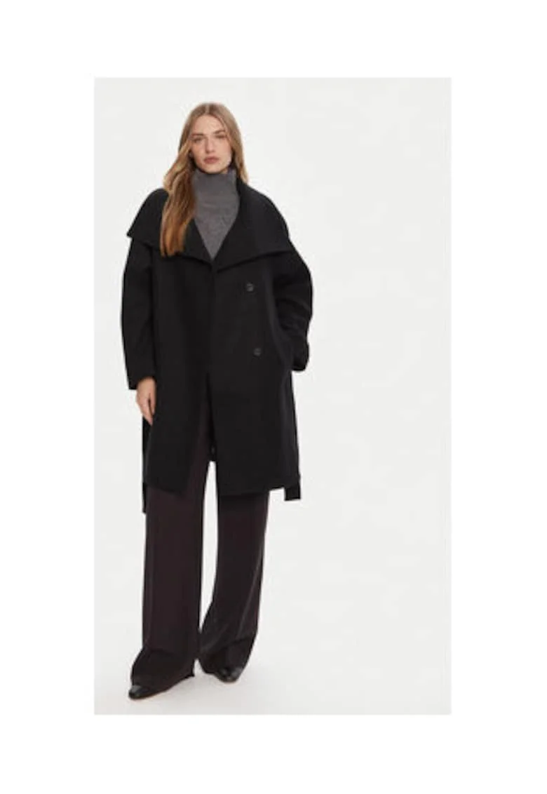 Palton dama -  negru - 70% lana reciclata - 30% poliester -