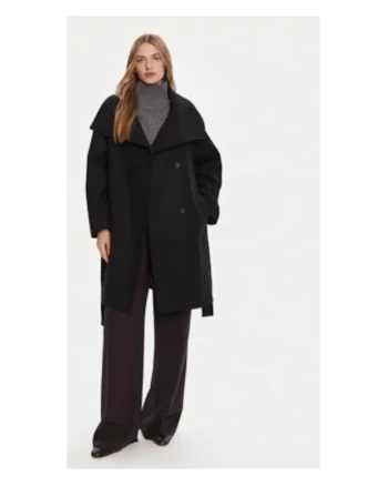 Palton dama -  negru - 70% lana reciclata - 30% poliester -