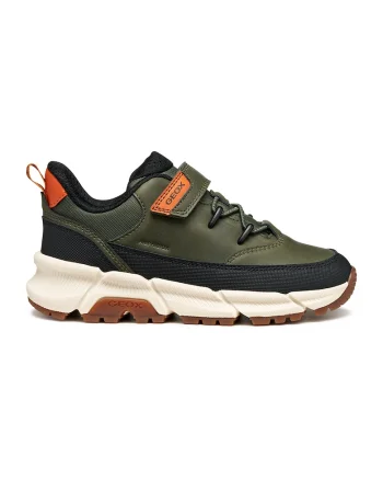 Pantofi sport de piele ecologica cu velcro - Kaki inchis