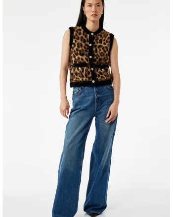 Vesta tricotata cu animal print - Negru/Maro