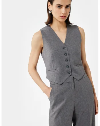 Vesta crop cu nasturi - Gri inchis