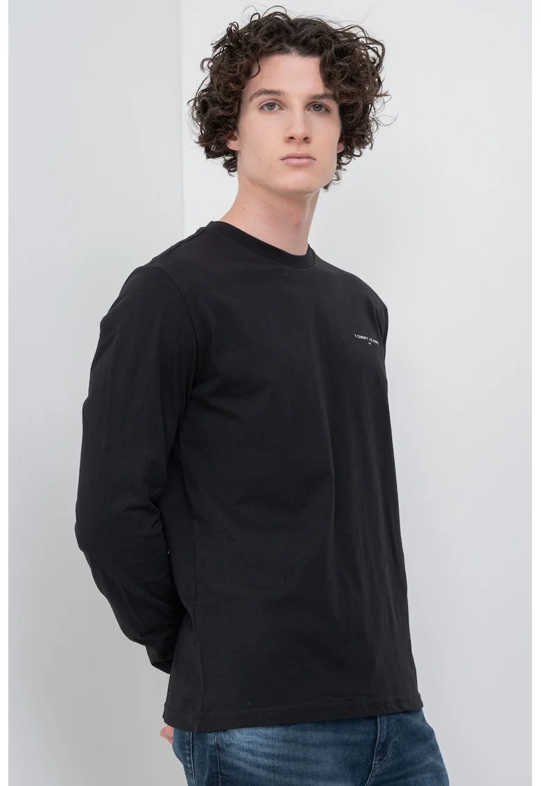 Bluza slim fit cu decolteu la baza gatului - Negru