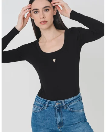 Body cu maneci lungi pentru fitness - Negru