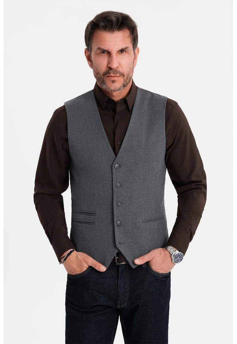 Vesta slim-fit cu decolteu in V - Gri carbune