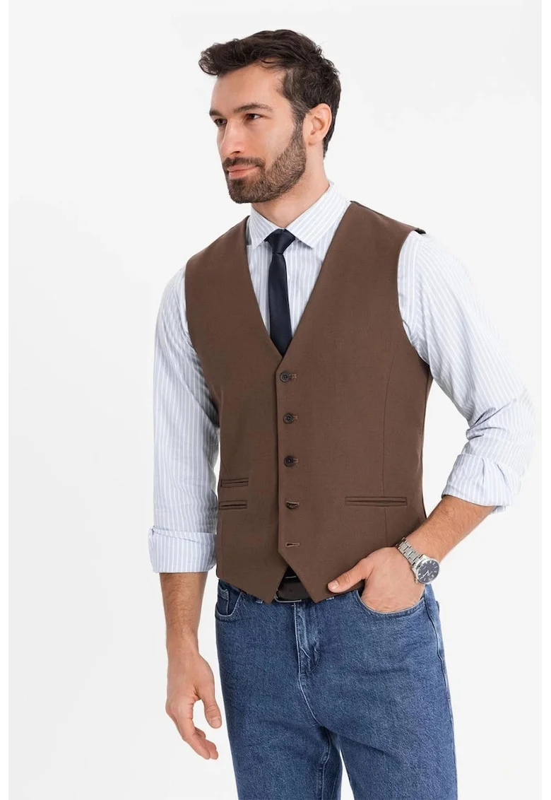 Vesta slim-fit cu decolteu in V - Maro inchis