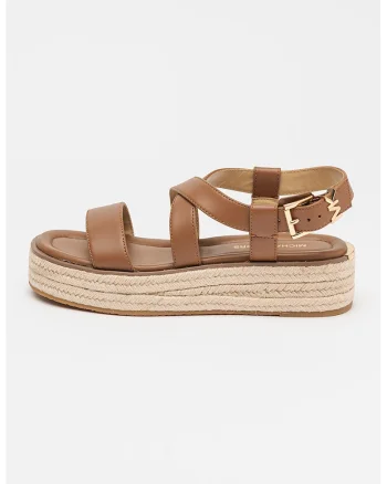 Sandale-espadrile din piele cu talpa flatform Lynn - Maro scortisoara