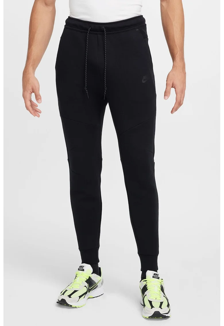 Pantaloni de trening din amestec de bumbac cu talie ajustabilia - Negru
