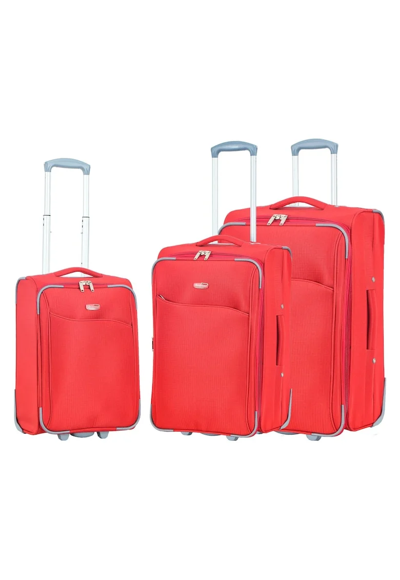 Set trolere extensibile  SW233 - 1 bagaj de cabina si 2 de cala - poliester - 2 roti - rosu