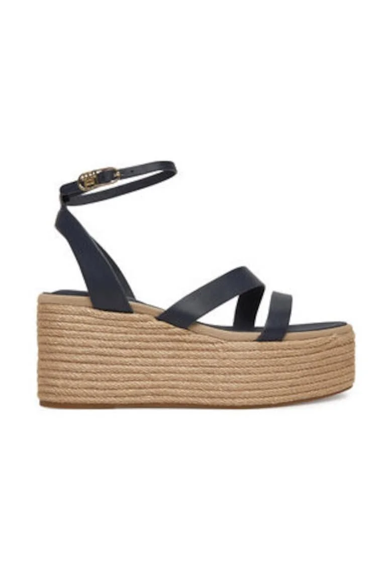 Sandale cu platforma pentru femei -  piele naturala - bleumarin -