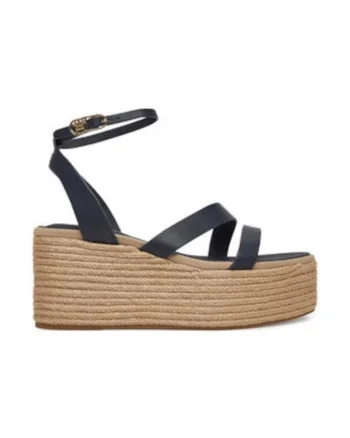 Sandale cu platforma pentru femei -  piele naturala - bleumarin -