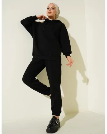 Trening BigDart - hanorac cu gluga si pantaloni supradimensionati - poliester/lycra - Negru -