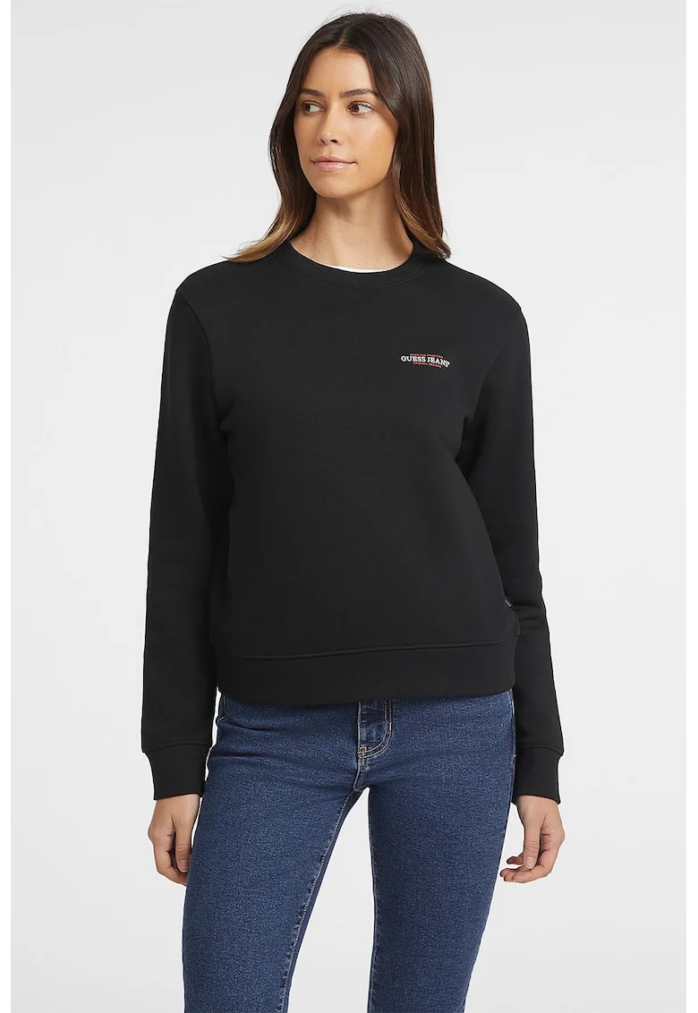 Bluza de trening cu decolteu la baza gatului si model uni - Negru