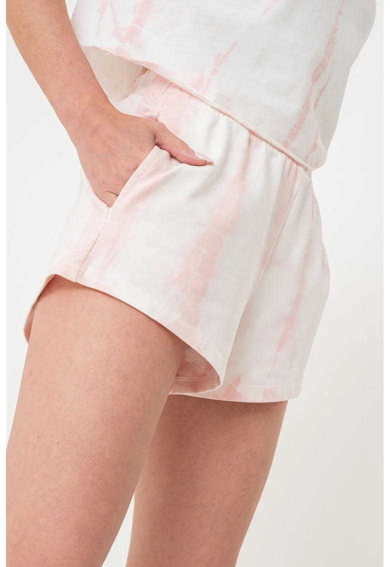 Pantaloni scurti din amestec de bumbac cu model abstract - Alb murdar/Roz pal