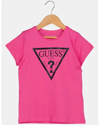 Tricou de bumbac cu imprimeu logo metalizat - Fucsia