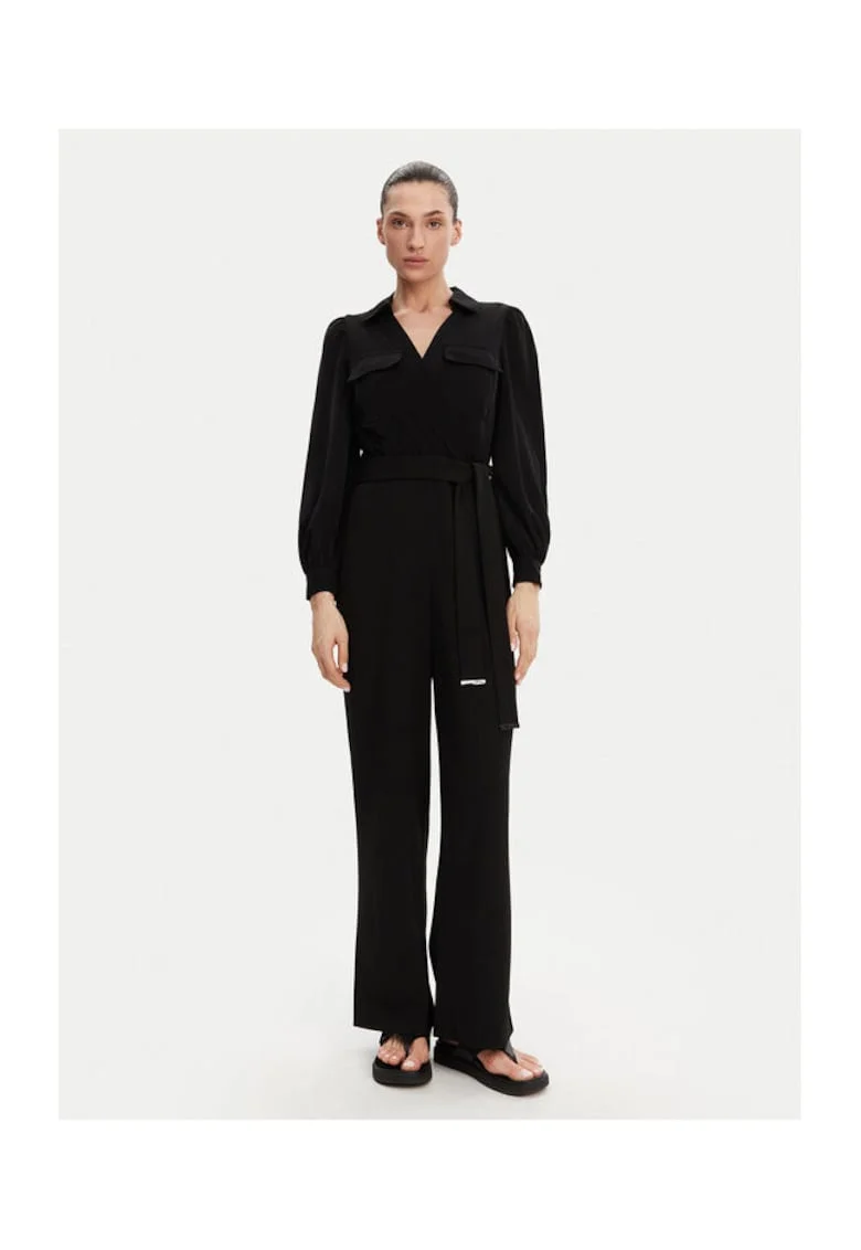 Salopeta cu maneci lungi si cordon - DD3K284A - 100% poliester - Negru