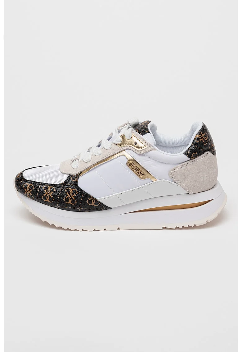 Pantofi sport cu model si garnituri din piele - Alb/Maro