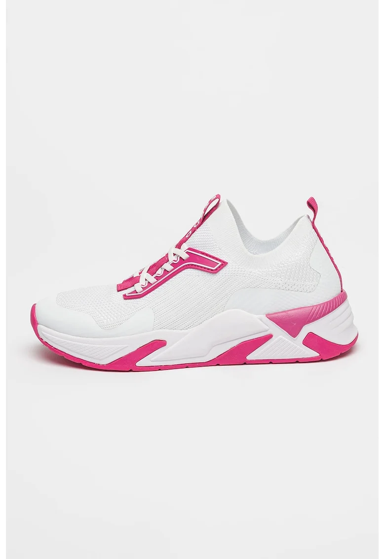Pantofi sport slip-on cu aspect tricotat - Alb/Fucsia