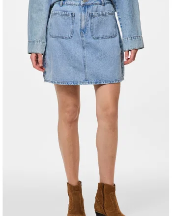 Fusta mini de denim cu croiala in A - Albastru deschis