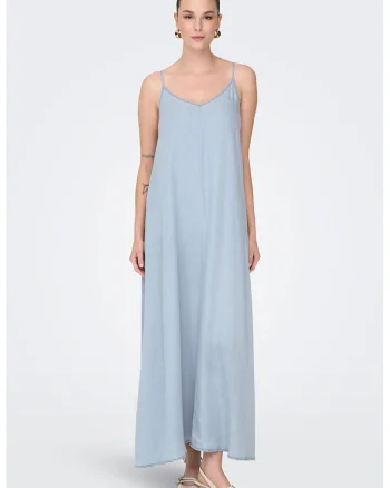 Rochie maxi din lyocell cu decolteu in V Charis - Albastru glaciar